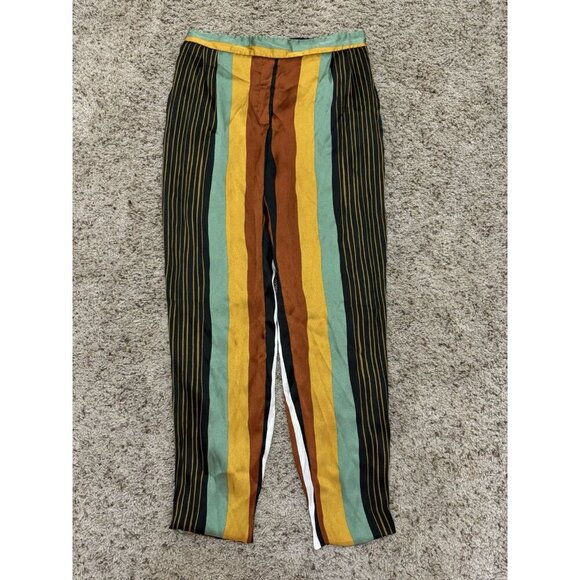 ZARA Basic Striped Skinny Pants Trousers Retro Rainbow Preppy Boho Sz XS READ - Picture 1 of 7